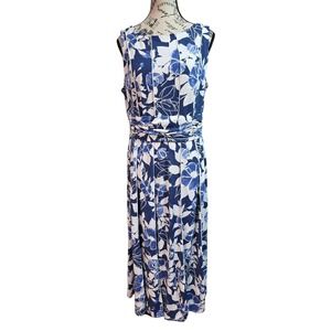 Perceptions New York Floral Sleeveless Midi Dress  Faux Wrap Ruched Waist L